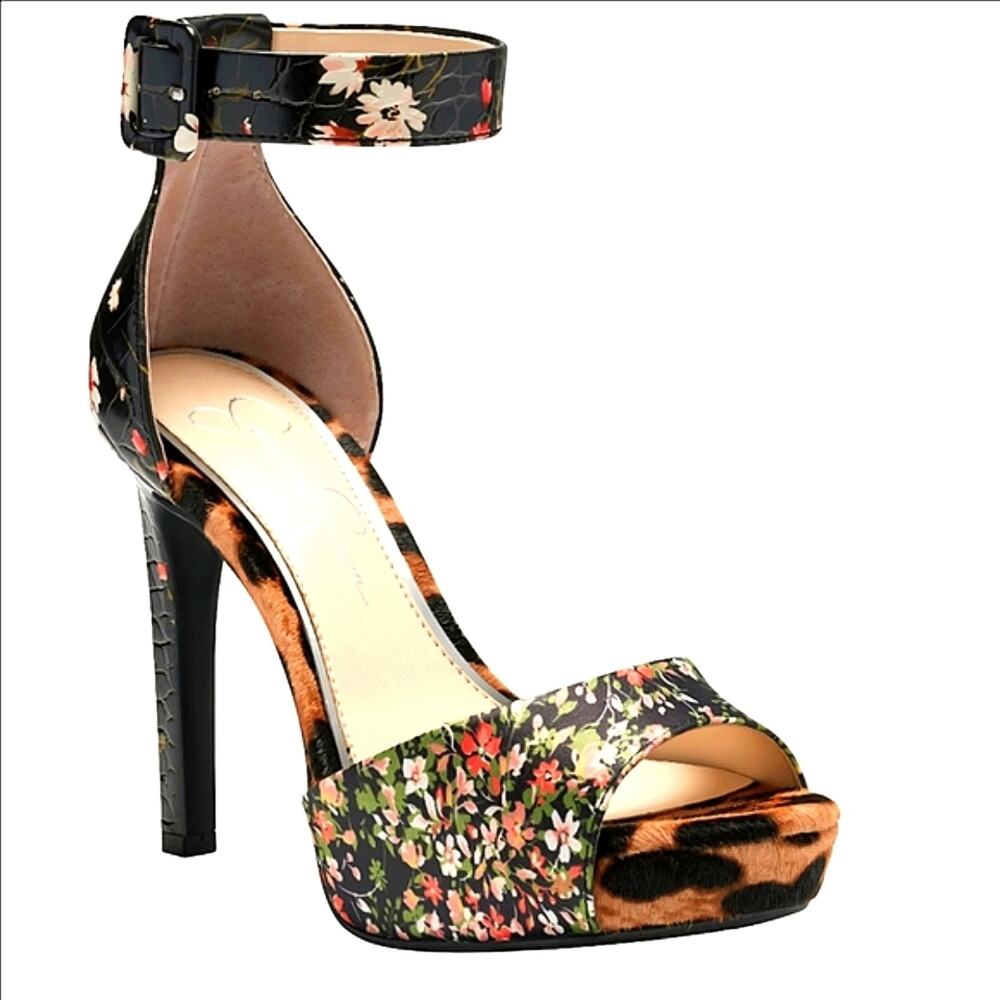 Jessica Simpson Divene Floral Leopard Calf Hair Platform Heels Size 7 Y2K